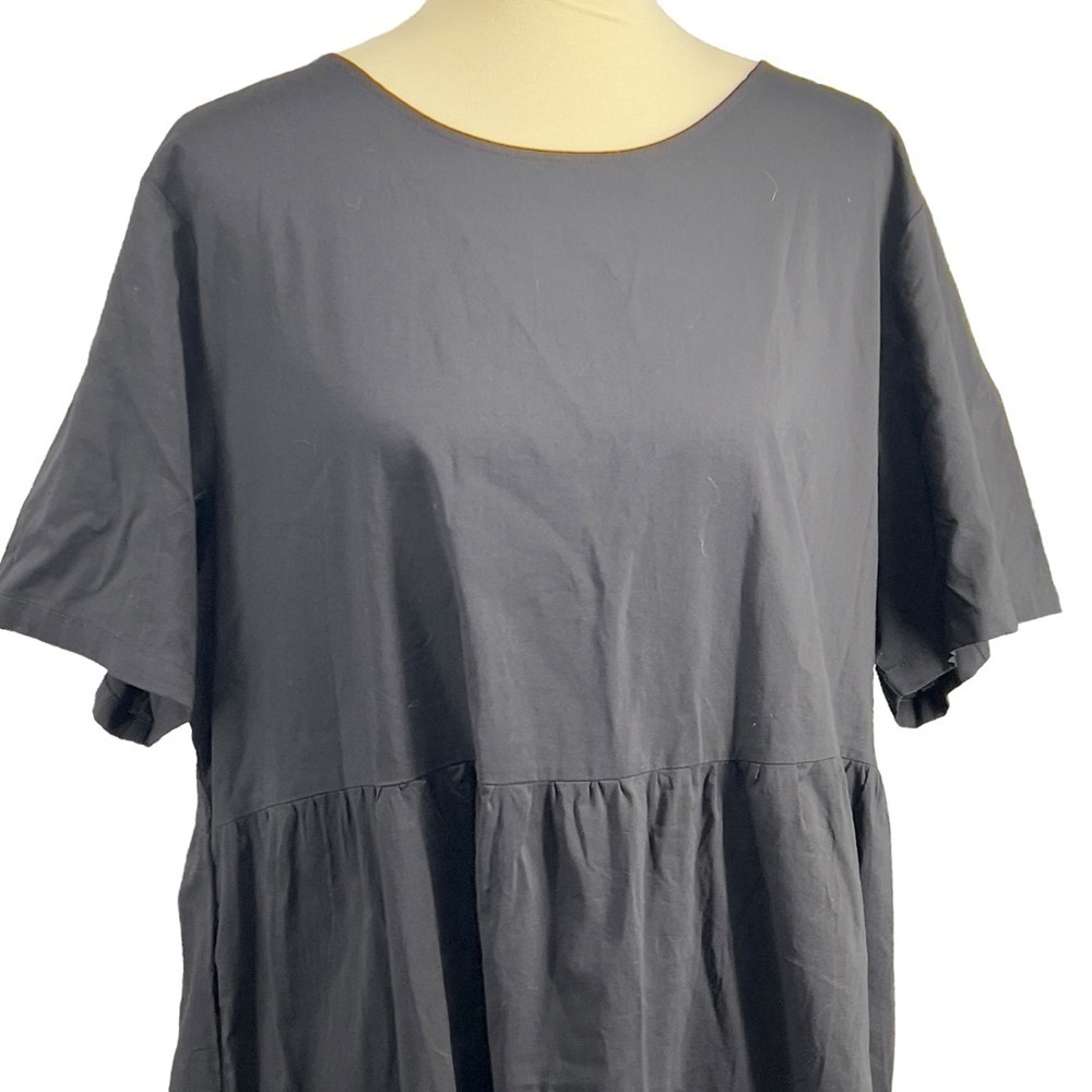 YESNO Black Crew Neck Short Sleeve Loose Tiered Pull Over Maxi Dress - Picture 3 of 10